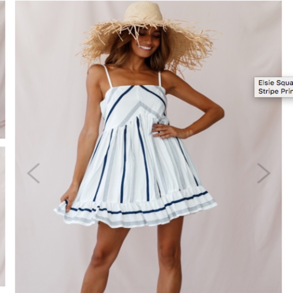 Selfie Leslie White Striped Frill Hem Swing Dress